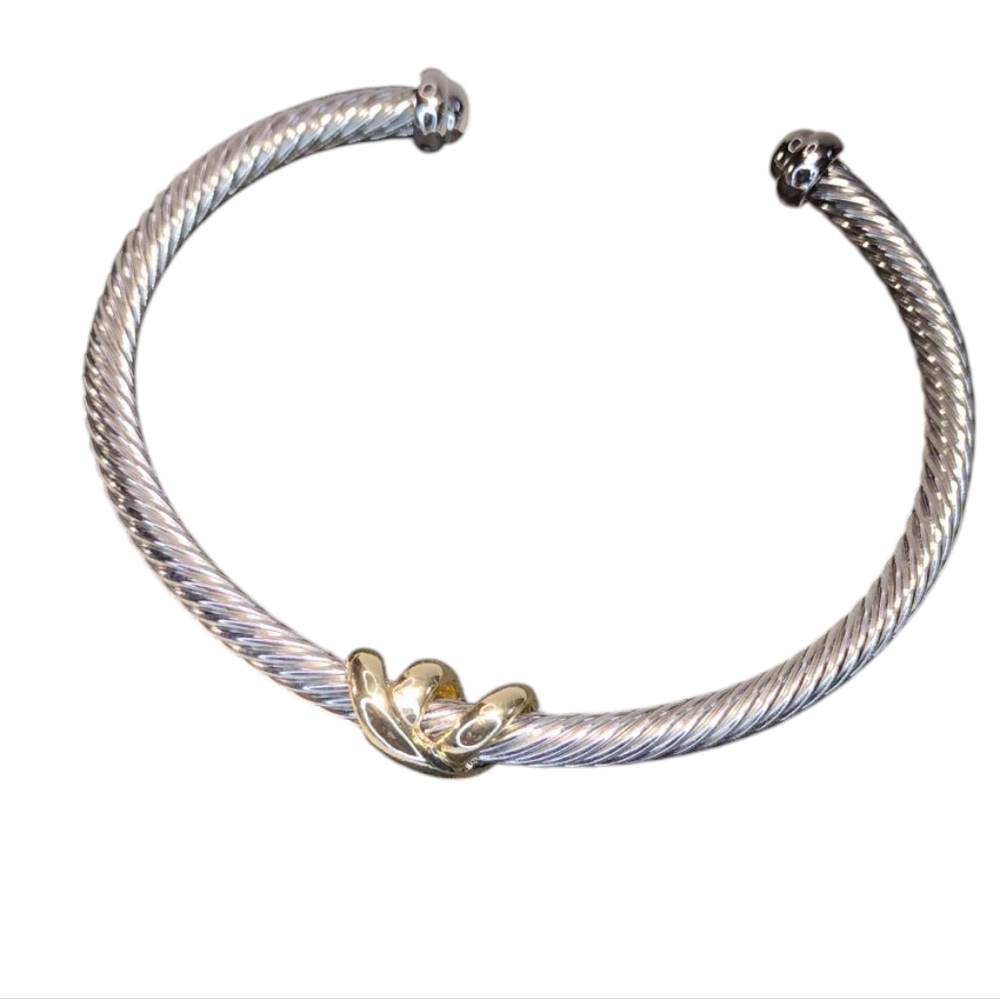 Elegant Stainless Steel Silver and Gold Cuff Cable Bracelet